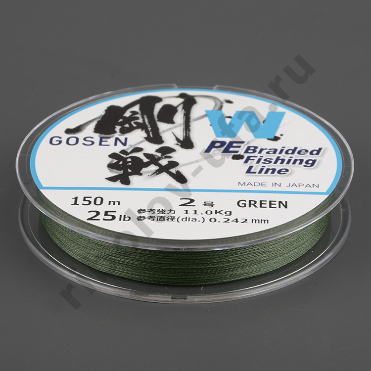 Шнур плетёный Gosen W4 braid moss Green, 150м, 0,242мм, 11кг #2.0