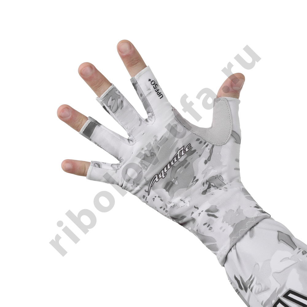 Перчатки Aquatic для рыбалки летние  UPF50+ (цвет: White Camo, размер L/XL)