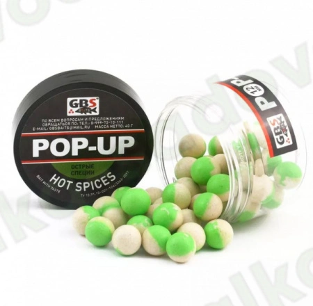Бойлы GBS Baits Pop-up плавающие 8мм (банка) Hot Spices зеленый/белый Острые специи