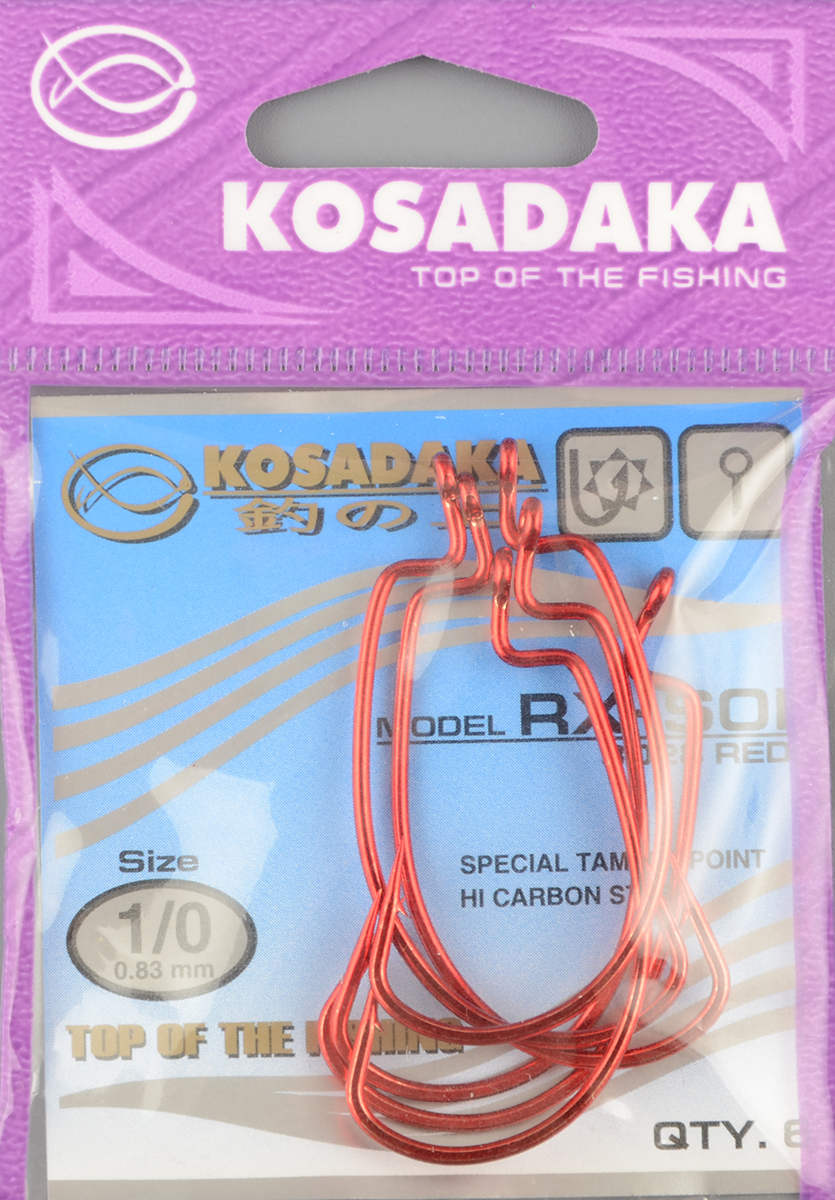 Офсетные крючки Kosadaka RX-Soi Red №1/0 T-0.83 mm L-44 mm