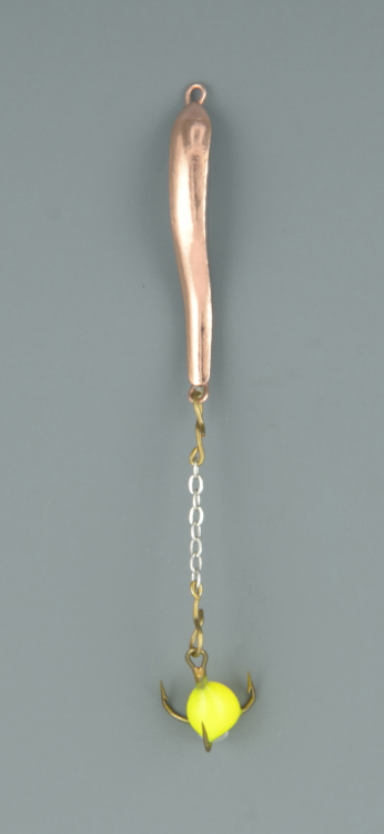 Блесна зимняя Пирс Змейка с чёртиком на цепочке Гвоздик малый медь (в блистере)