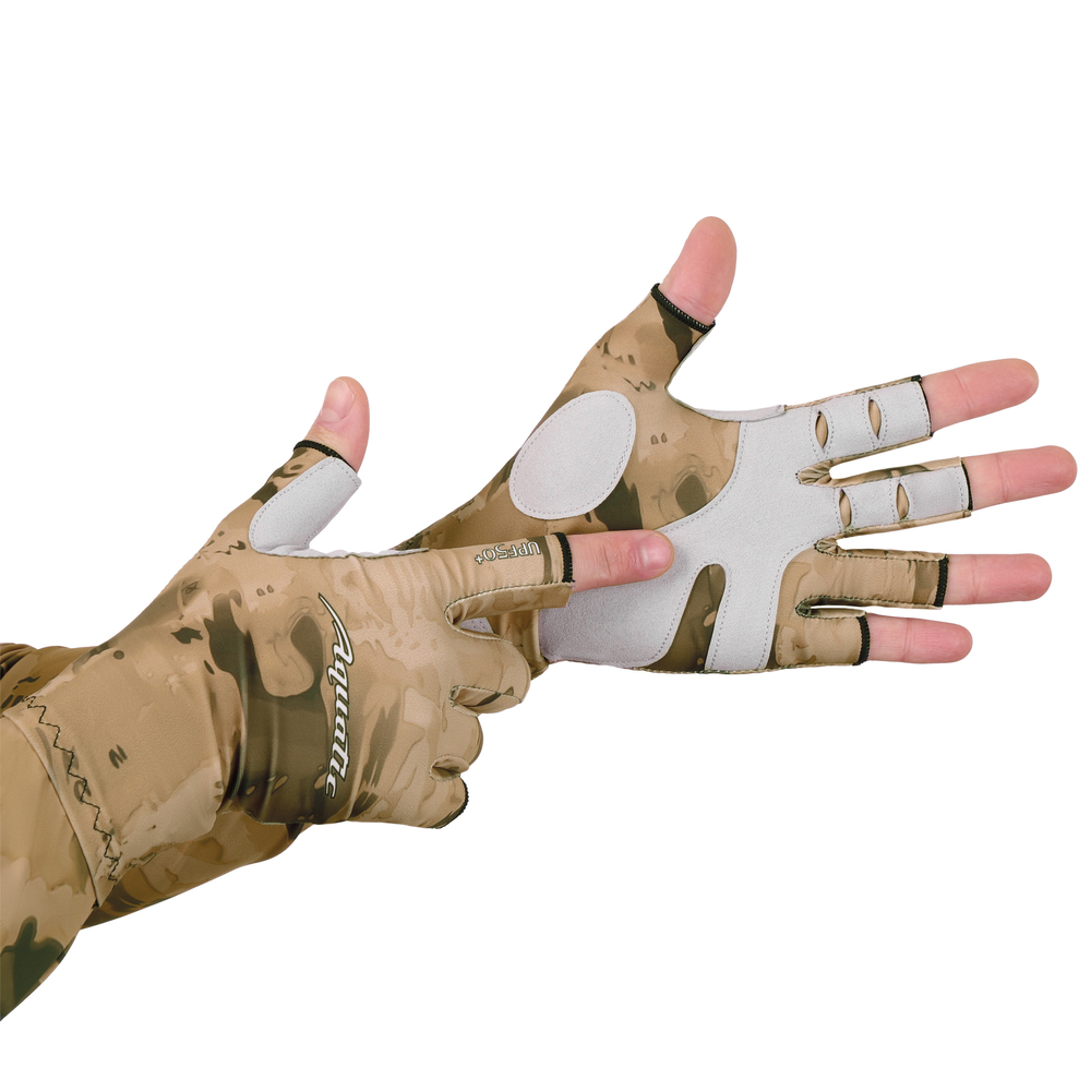 Перчатки Aquatic для рыбалки летние  UPF50+ (цвет: Sand Camo, размер L/XL)