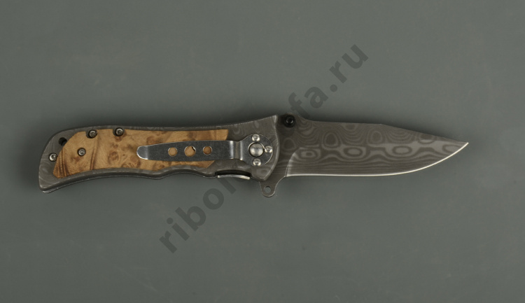 Нож складной Kosadaka N-F37W 20.5/12.0 см, дамасский, с деревянной накладкой