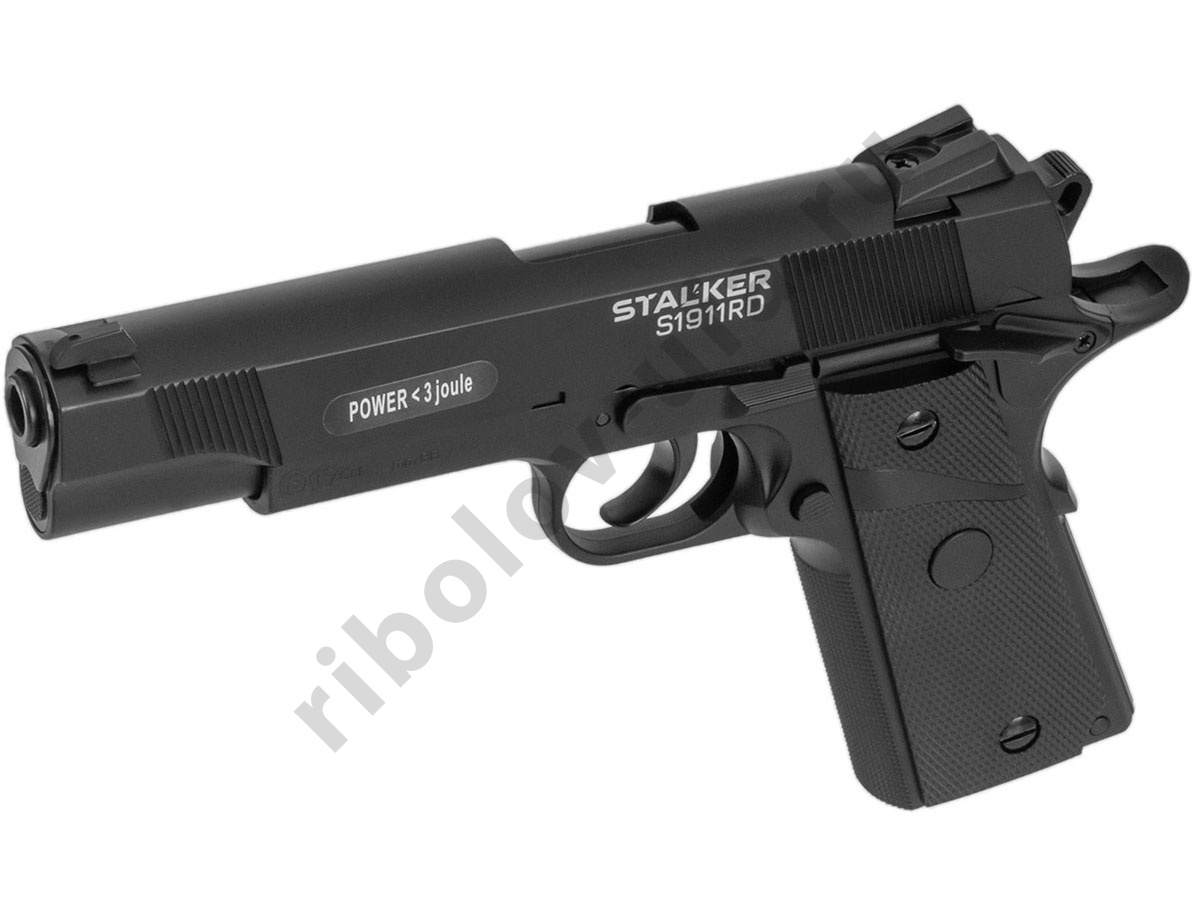 Пистолет пневм. Stalker S1911RD, кал 4,5мм. 12г СО2, металл-пластик, Blowback.120 м/с (Colt 1911)