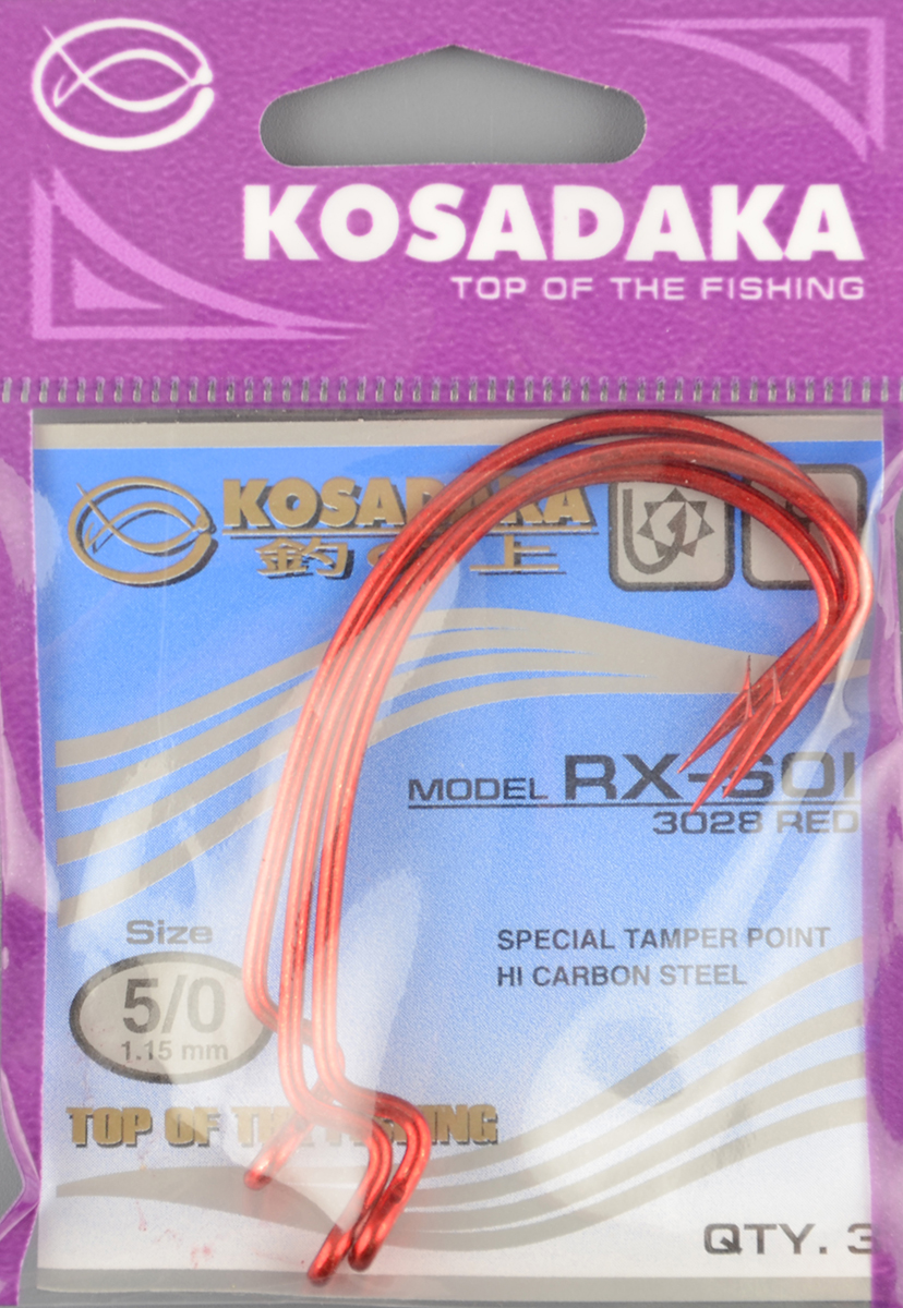 Офсетные крючки Kosadaka RX-Soi Red №5/0 T-1.1 mm L-58 mm