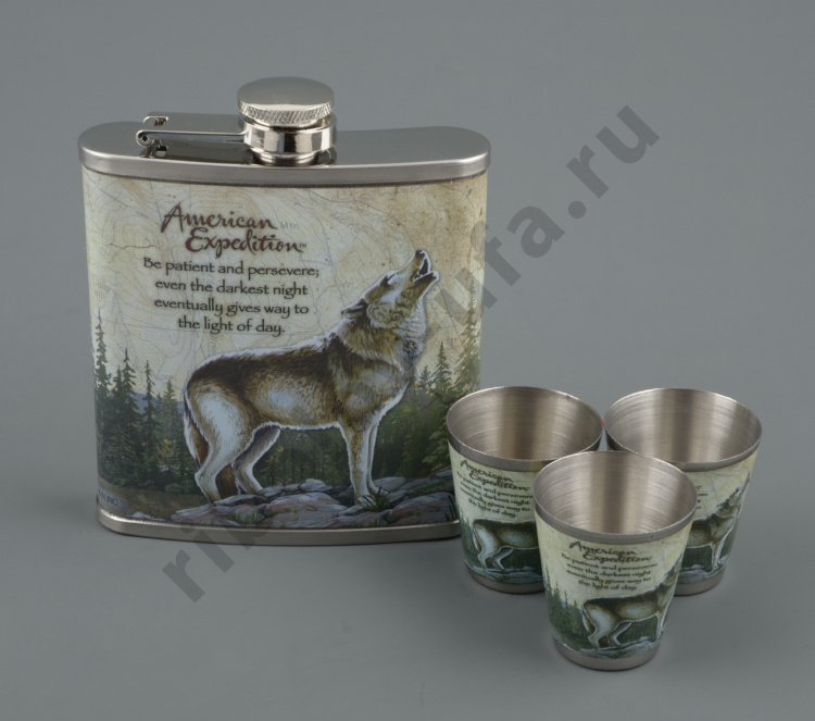 Набор Волк фляжка (210мл) + 3 стопки) Helios