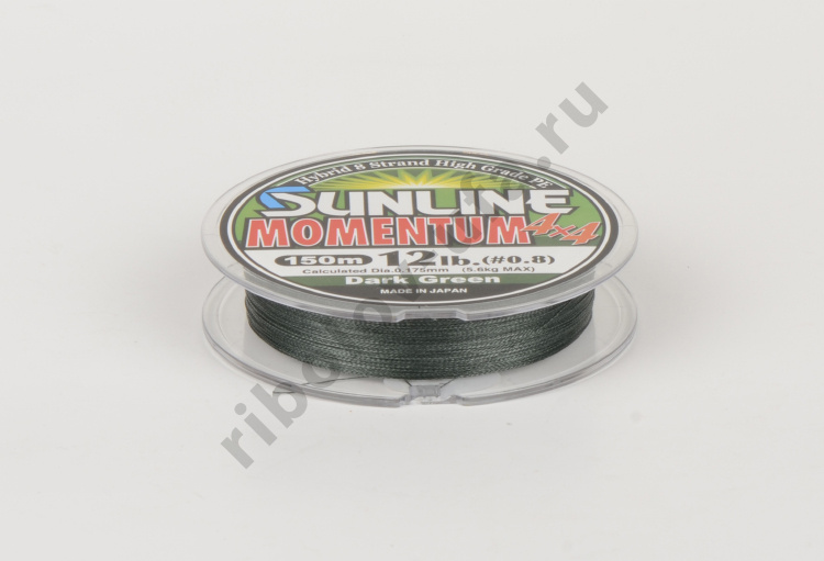 Шнур плетёный Sunline Momentum 4x4, 150 м, Dark Green, #0.6, 10Lb, 4.2 кг