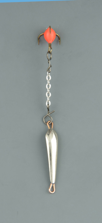 Блесна зимняя Пирс Малёк малый с чёртиком на цепочке нейзильбер (в блистере)