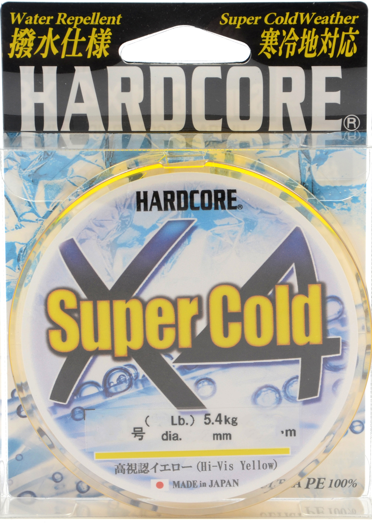 Шнур плетёный Duel Hardcore Super Cold X4 150m Hi-Vis Yellow #0,6 (0,13мм)