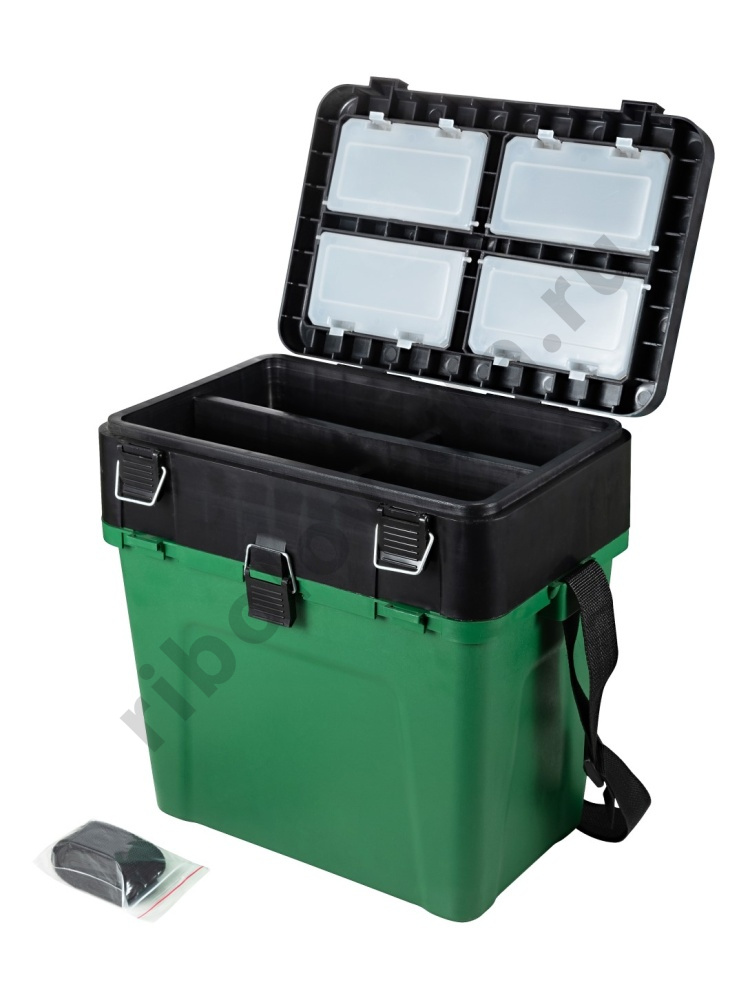 Ящик зимний Три кита 4+4 отделения для приманок большой 380*360*240 цв.зеленый
