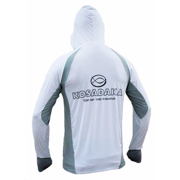 Футболка Kosadaka Ice Silk Sunblock Цв. Белый р. L, UV защита капюшон длинный рукав