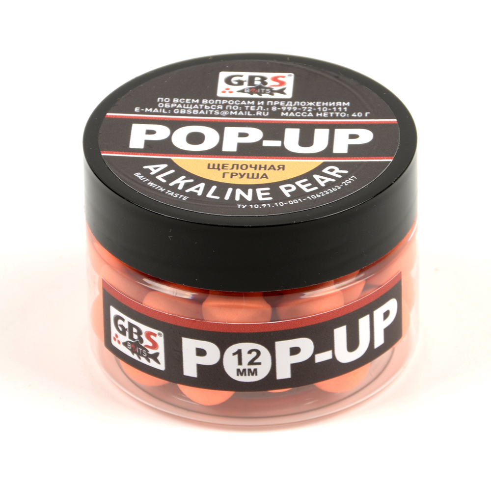 Бойлы GBS Baits Pop-up плавающие 12мм 55гр (банка) Alkaline Pear Щелочная груша