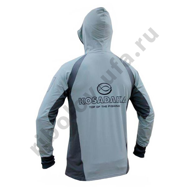 Футболка Kosadaka Ice Silk Sunblock Цв. Серый р. 2XL, UV защита капюшон длинный рукав