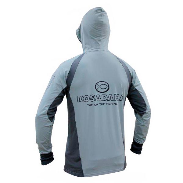 Футболка Kosadaka Ice Silk Sunblock Цв. Серый р. XL, UV защита капюшон длинный рукав