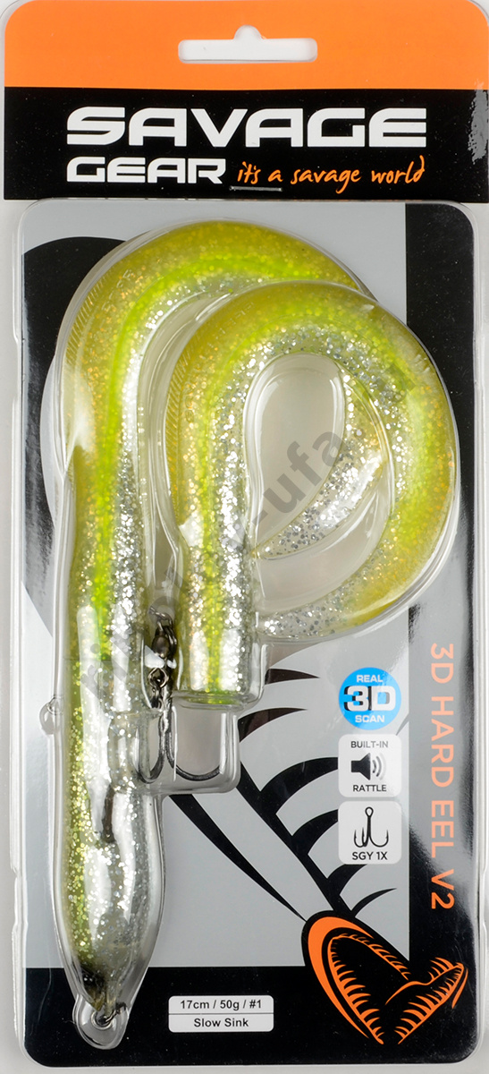 Воблер Savage Gear 3D Hard  EEL, 17см, 50г, green silver ayu (медленно тонущая)