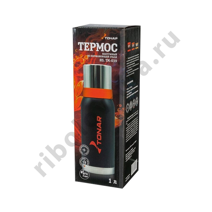 Термос Tonar 1.0л HS.TM-039 черный (2 крышки-кружки)
