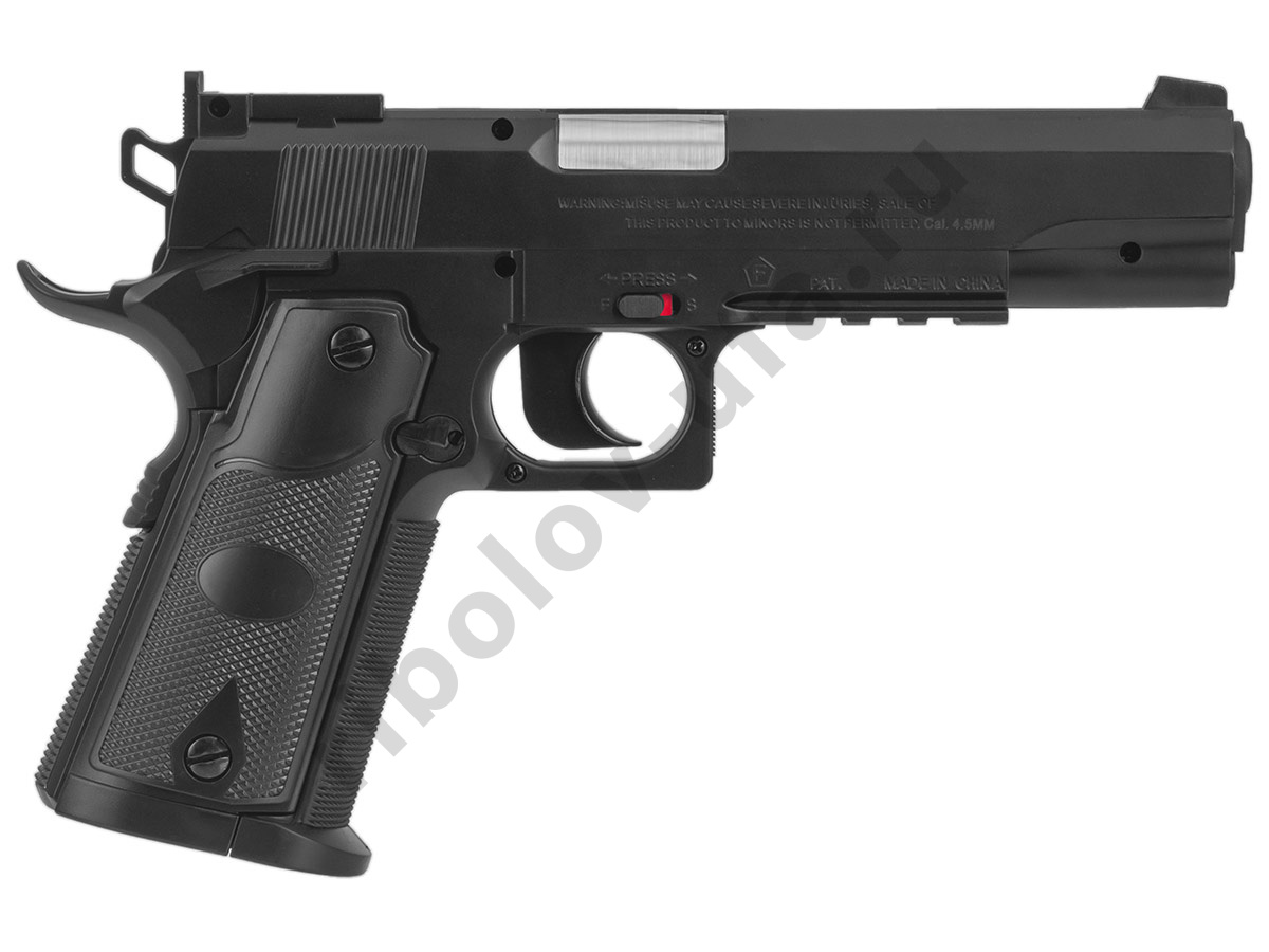 Пистолет пневм. Stalker S1911T, кал 4,5мм. 12г СО2, пластик, 120 м/с (Colt 1911)