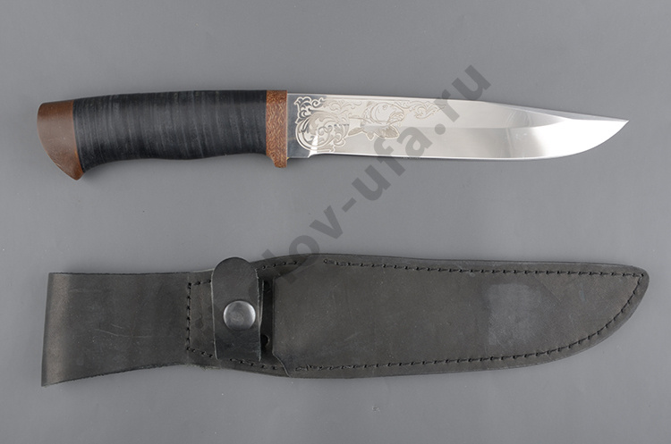 Нож Златоуст (С) Рыбак, рукоять: кожа наборная, текстолит