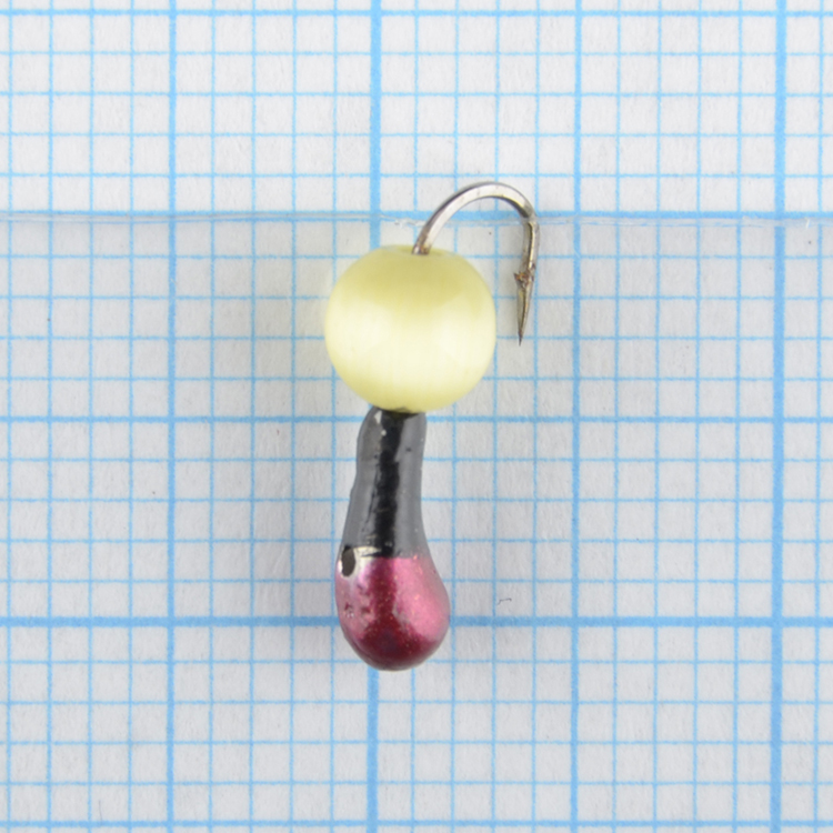 Мормышка Золотой плёс вольфрамовая точеная Уралка 2.5 с кошачьим глазом, черный-красный перламутр