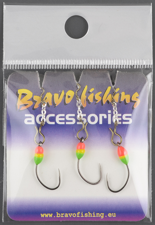 Мормышка вольфрам Bravo Fishing эпоксид. крючок №4 цв.SF на цепочке 2.0см, заст. №2x3 Sil