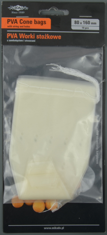 Пакеты ПВА 10шт.(конические, с затяжкой и отверстиями) 115х200мм Mikado (APV-BC115x200SH)