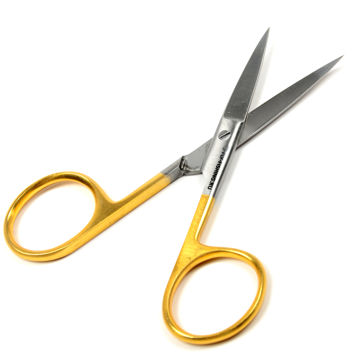 Ножницы прямые с заточкой для меха FLY-FISHING HAIR SCISSOR 4.5” HALF GOLD ZF-288
