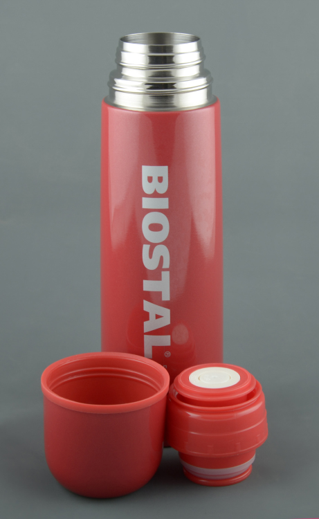 Термос Biostal узкое горло с кноп. цветной красный  0,75л. (NB-750 C-R)