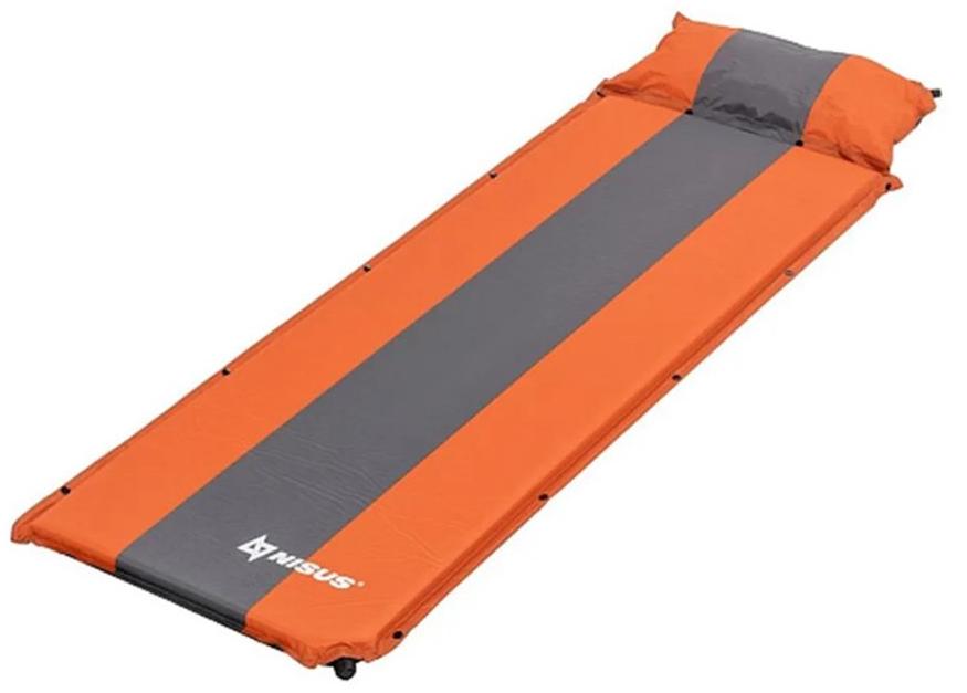 Коврик самонадувающийся Nisus 30-170*65*5 с подушкой, цв.оранжево-серый (N-005P-OG)
