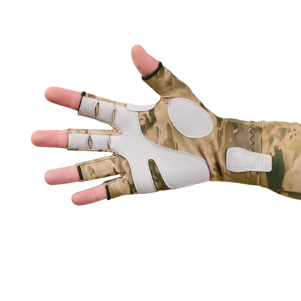 Перчатки Aquatic для рыбалки летние  UPF50+ (цвет: Sand Camo, размер L/XL)