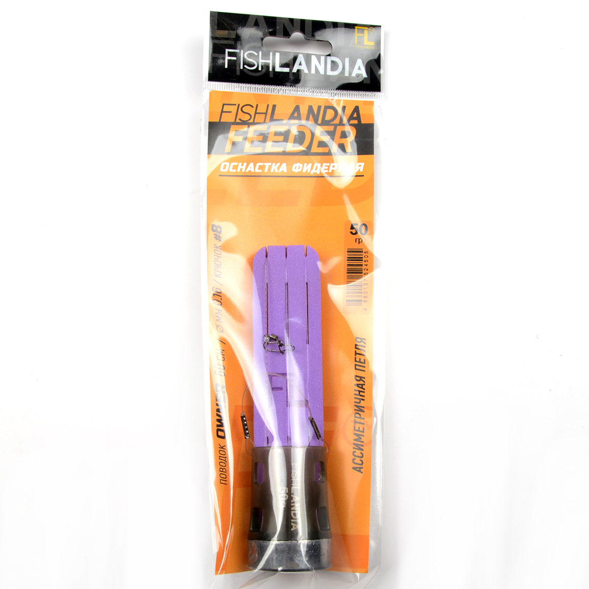 Монтаж фидерный Fishlandia Ассиметричная петля пов. Owner 60см,d 0,16мм, кр. №8. Кормушка Тура 40гр