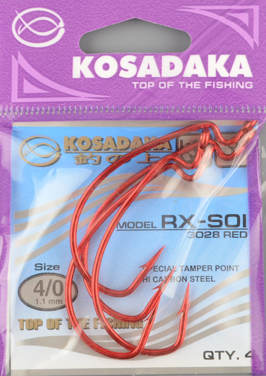 Офсетные крючки Kosadaka RX-Soi Red №4/0 T-1.10 mm L-54 mm