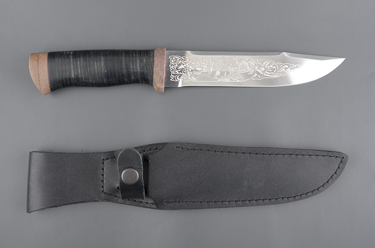 Нож Таганай (С) Охотник, рукоять: кожа наборная, текстолит