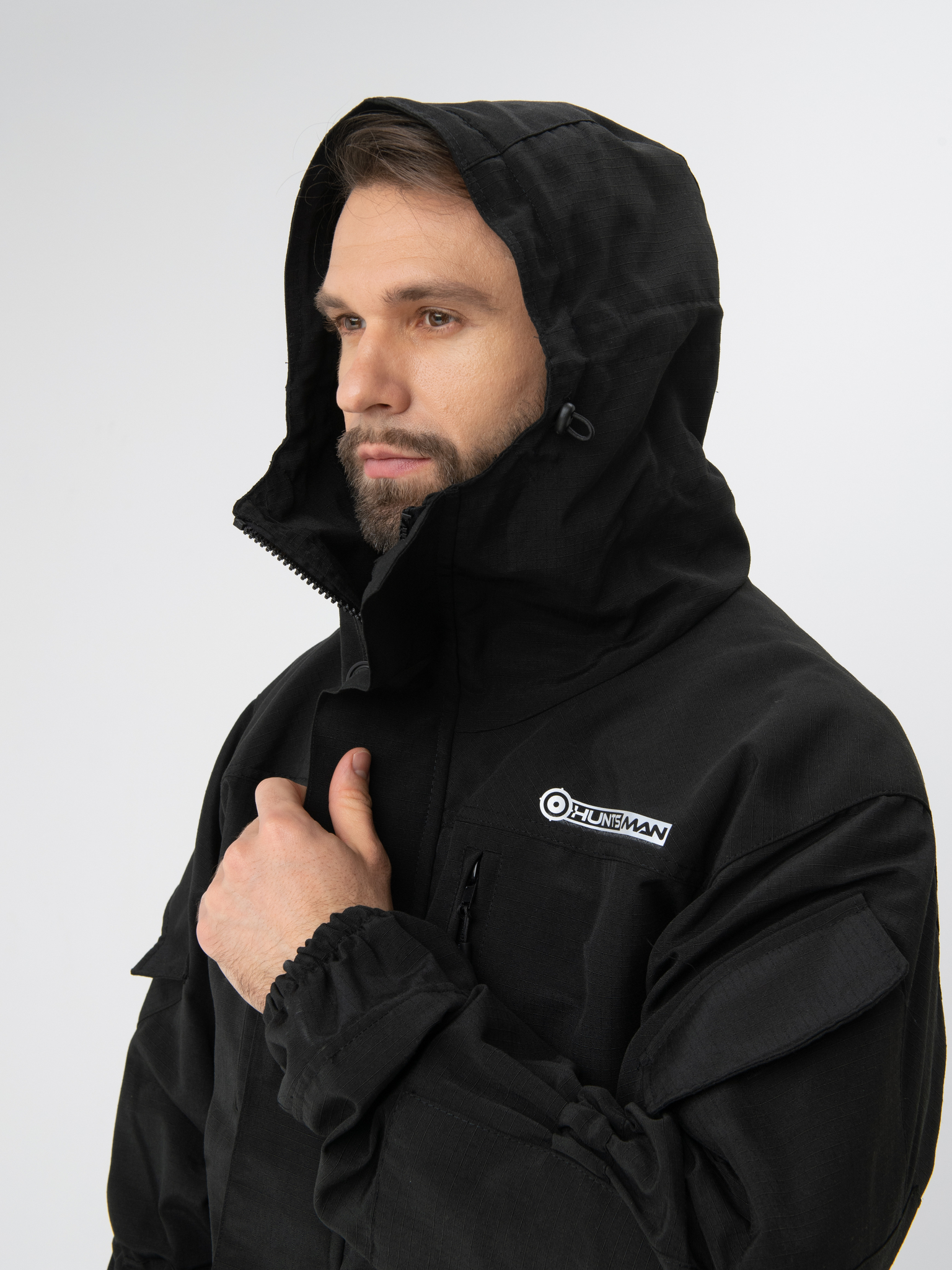 Костюм демисезон. Huntsman Горка-5 цв. Черный ткань Смесовая Рип-Стоп р. 44-46 рост 170-176 на молни