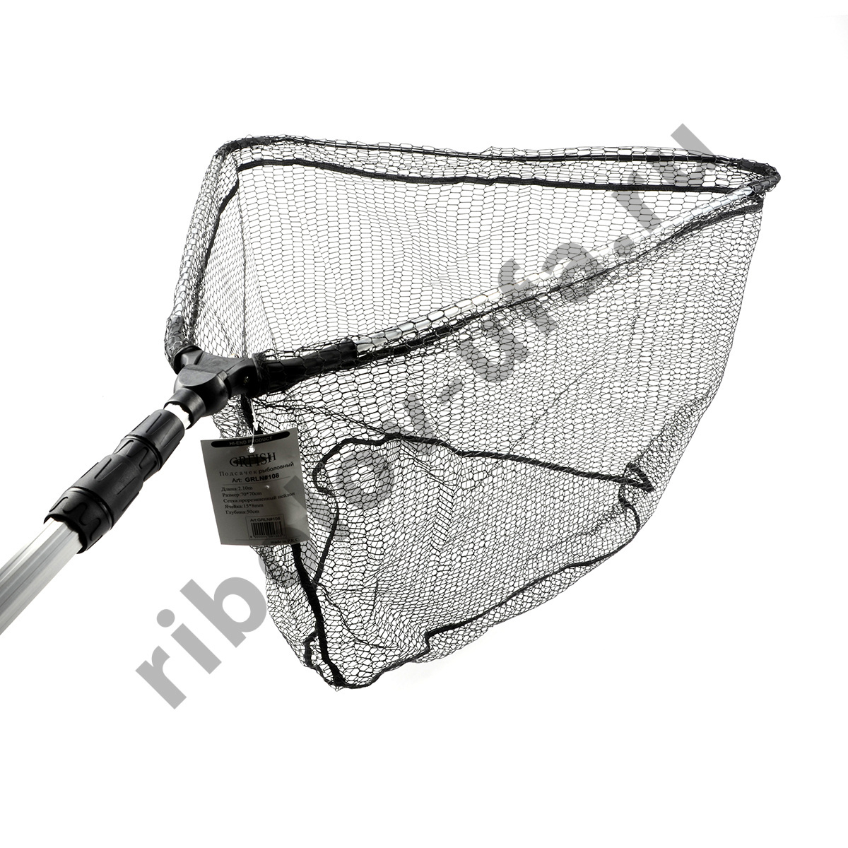 Подсачек Grfish телескоп. Delux,  2,1м, 70х70см, прорез.нейлон, 15*8мм, гл.50см