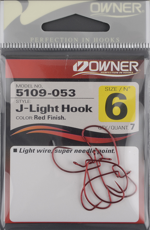 Офсетный крючок Owner 5109 Red №6 J-Light Hook