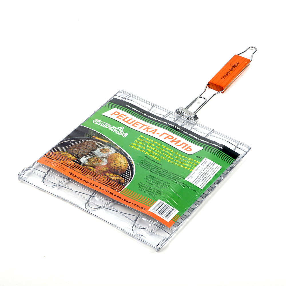 Решетка-гриль Green Glade BBQ721С (0282) (28*28 см), L=54 см, деревяная ручка