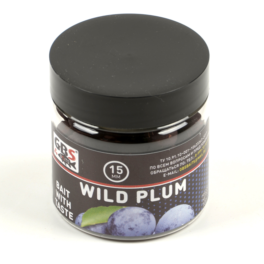 Бойлы GBS Baits тонущие насадочные 15мм 100гр (банка) Wild Plum Дикая слива