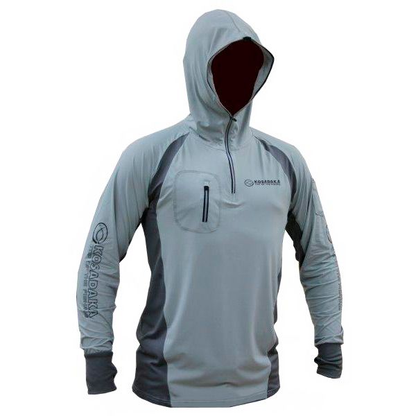Футболка Kosadaka Ice Silk Sunblock Цв. Серый р. 2XL, UV защита капюшон длинный рукав