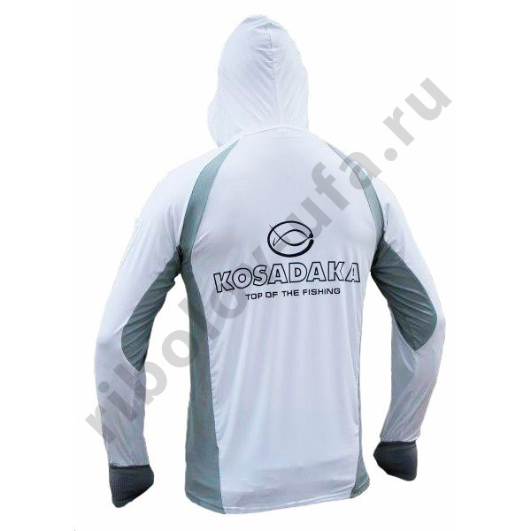 Футболка Kosadaka Ice Silk Sunblock Цв. Белый р. L, UV защита капюшон длинный рукав