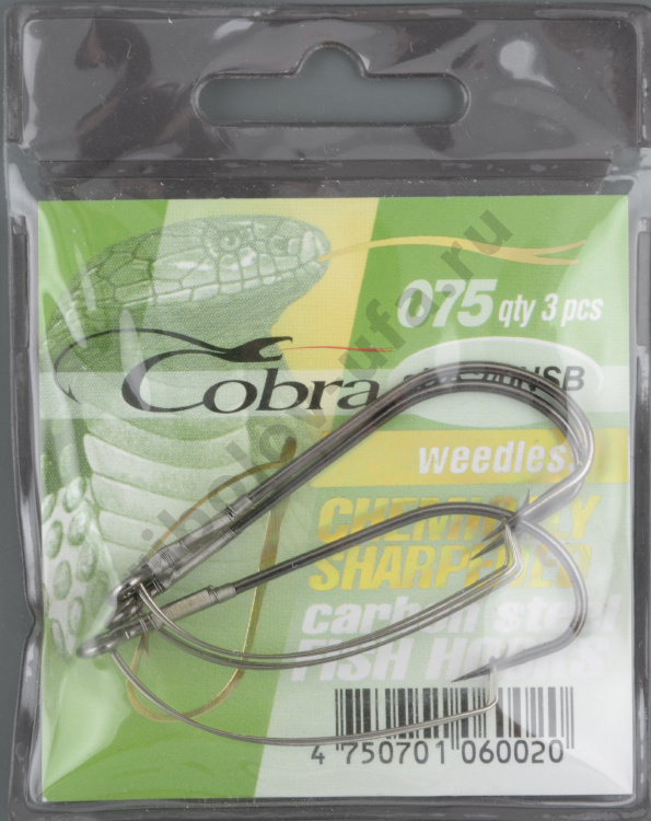Одинарные крючки Cobra WEEDLESS сер.075 разм.002/0 (3шт)