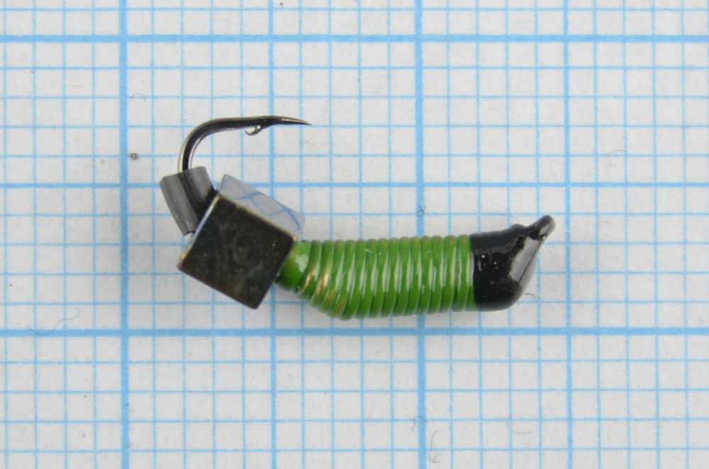 Мормышка вольфрам. Санхар Ручейник №3 кубик хамелеон,1.5/8.5 мм, 0.45гр зеленый (10 шт/уп)