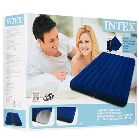 Матрас Intex комфорт синий 152х203х25см + 2 подушки/насос