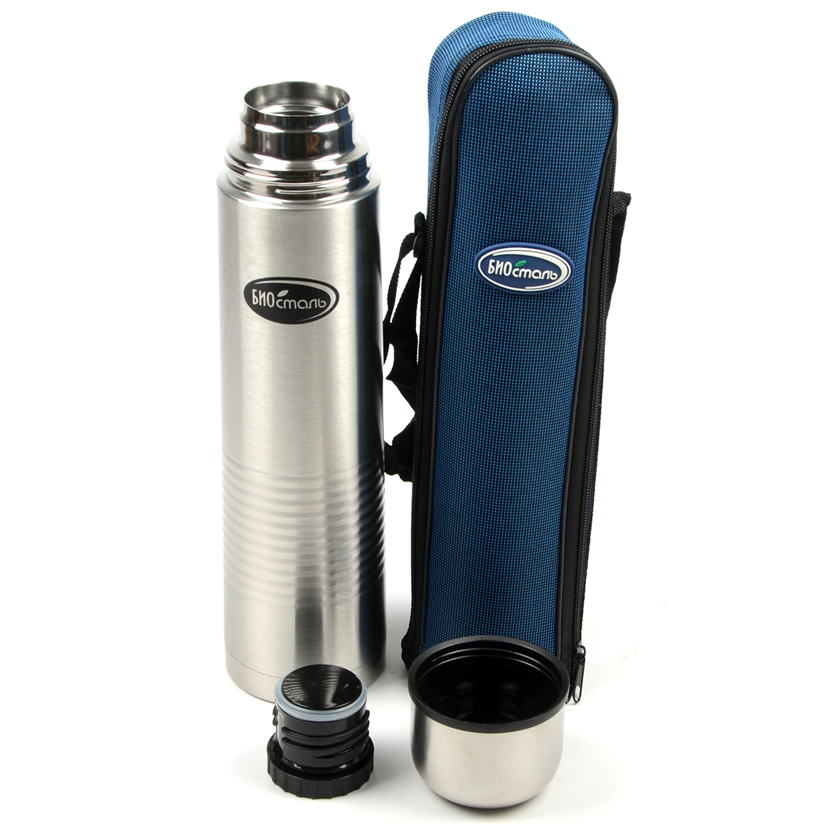 Термос Biostal узкое горло, с кноп.чехол 1.0л. (NB-1000B)