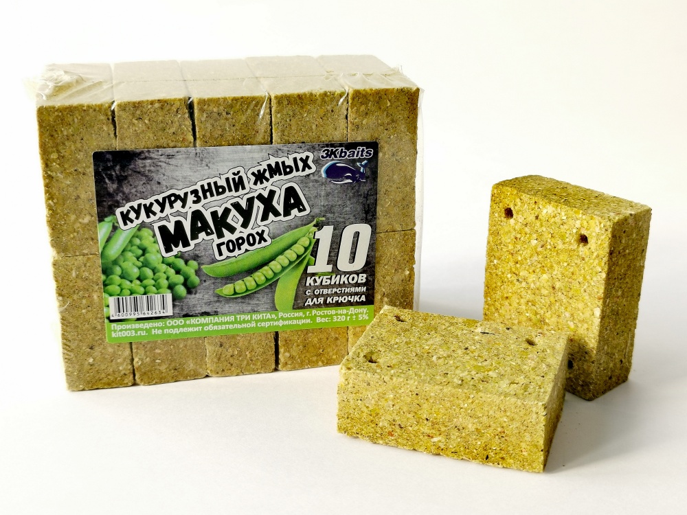 Макуха Три Кита (кукуруза, жмых) с отверстием 350гр. Горох