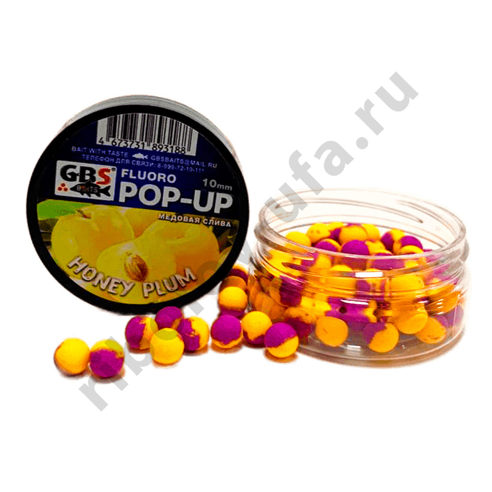 Бойлы GBS Baits Pop-up плавающие 10мм 55гр (банка) Honey Plum Медовая Слива