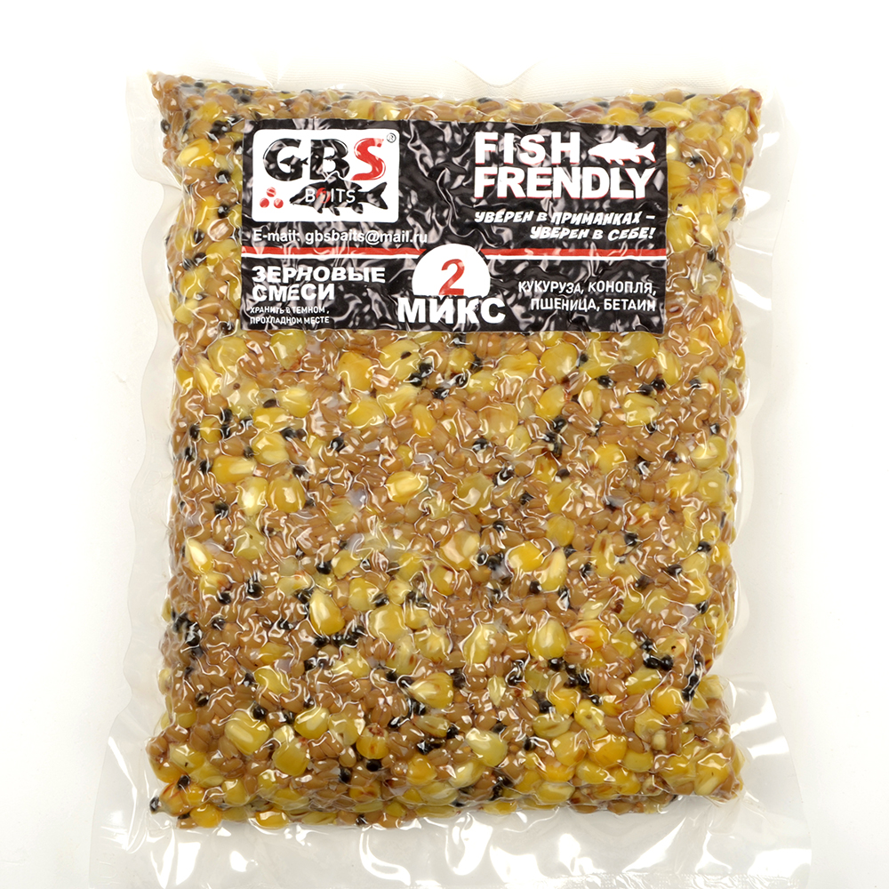 Зерновая смесь GBS Baits Fish Frendly Микс 2 Кукуруза, Конопля, Пшеница, Бетаин 1кг