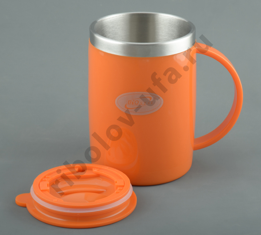 Кружка Biostal с крышкой цвет Оранж. пласт.прямая 0,5л. (NE-500)