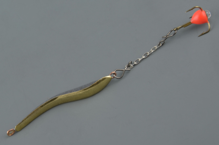 Блесна зимняя Пирс Змейка с чёртиком на цепочке Гвоздик большой латунь (в блистере)