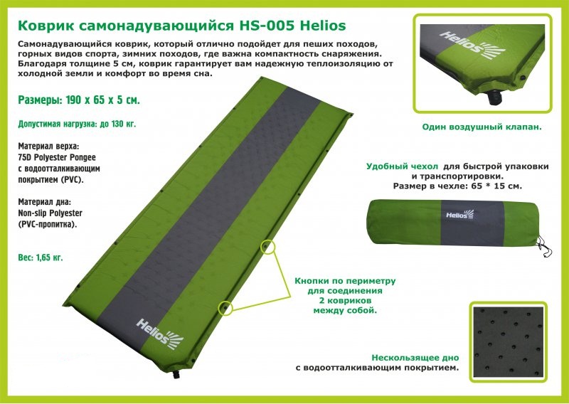 Коврик самонадувающийся Helios 190*65*5 (HS-005)