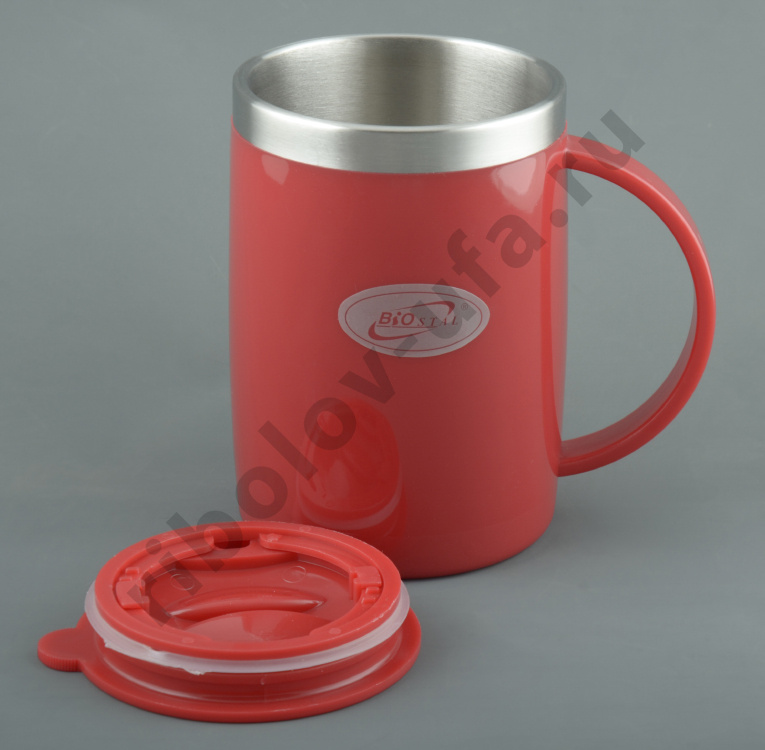 Кружка Biostal с крышкой цвет Красный. пласт.прямая 0,5л. (NE-500)